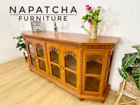 ตู้วางทีวี NAPATCHA FURNITURE รุ่นห้าเหลี่ยม/แกะลาย ไม้สักแท้ ขนาด 180X50X90 ซม. สีไม้สักธรรมชาติ_2